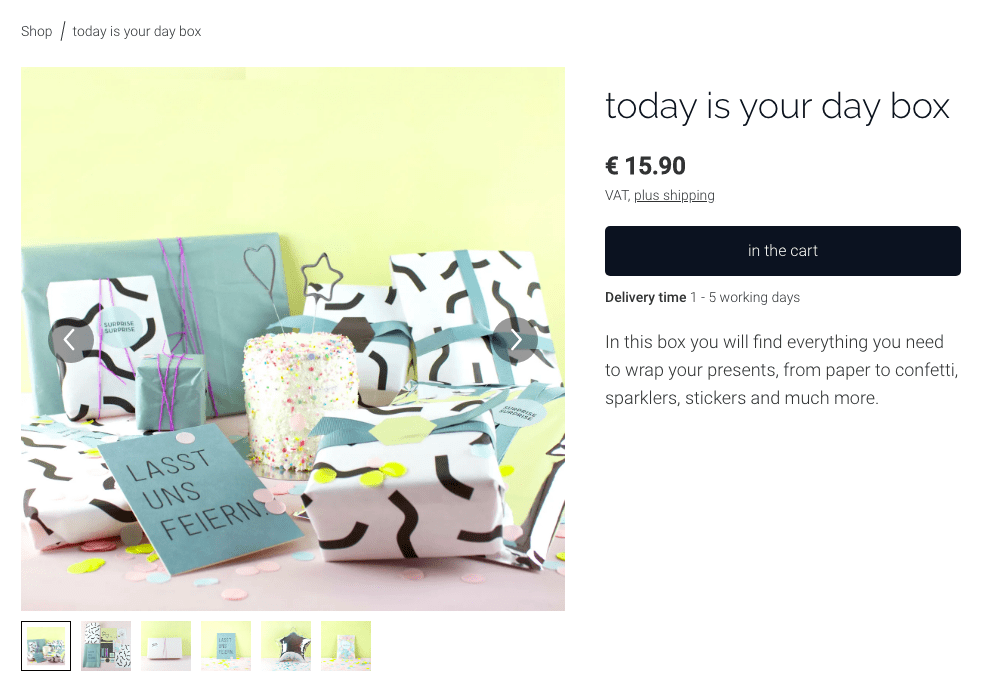 A screenshot from the online shop Happy to Give showing multiple product photos that help reduce ecommerce returns.