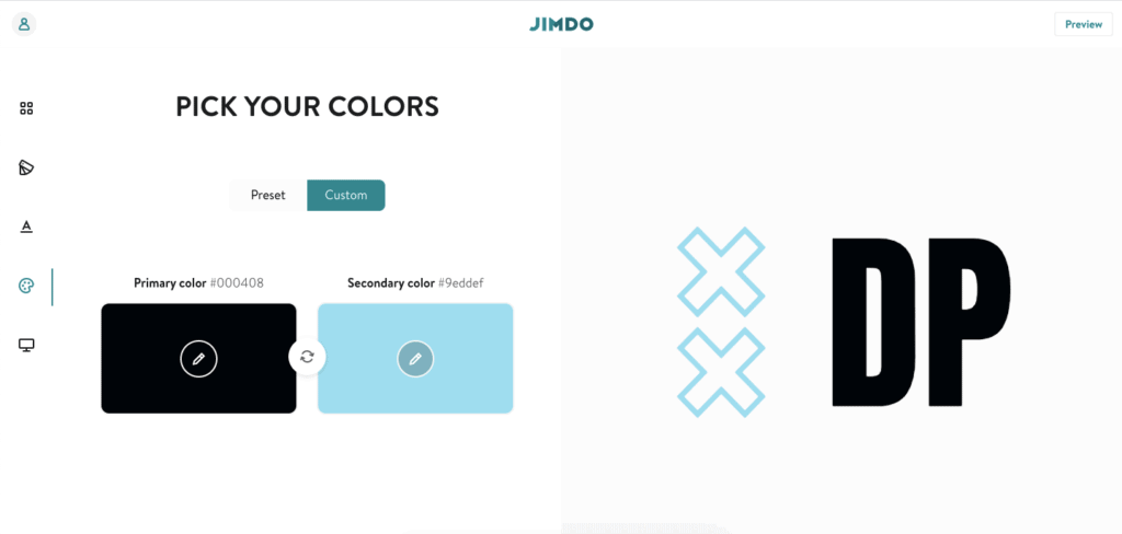 A screenshot from the Jimdo Logo Creator showing how to use a specific hex color code. 