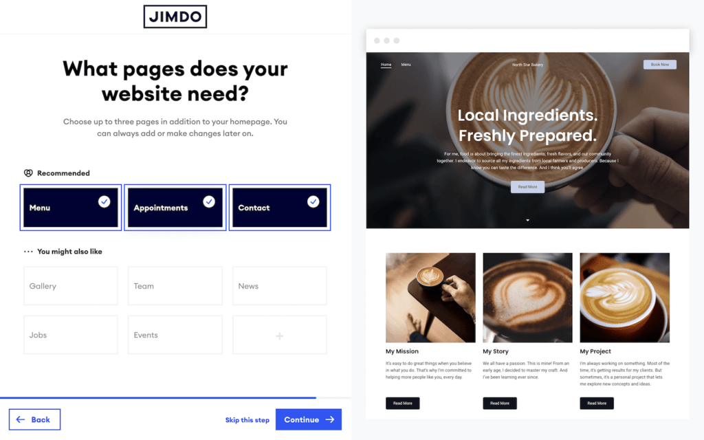 Jimdo will help you put together a plan for your website