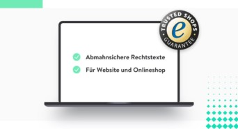 Bild eines Laptops. Auf dessen Bildschirm steht: "Abmahnsichere Rechtstexte" und "Für Website und Onlineshop"