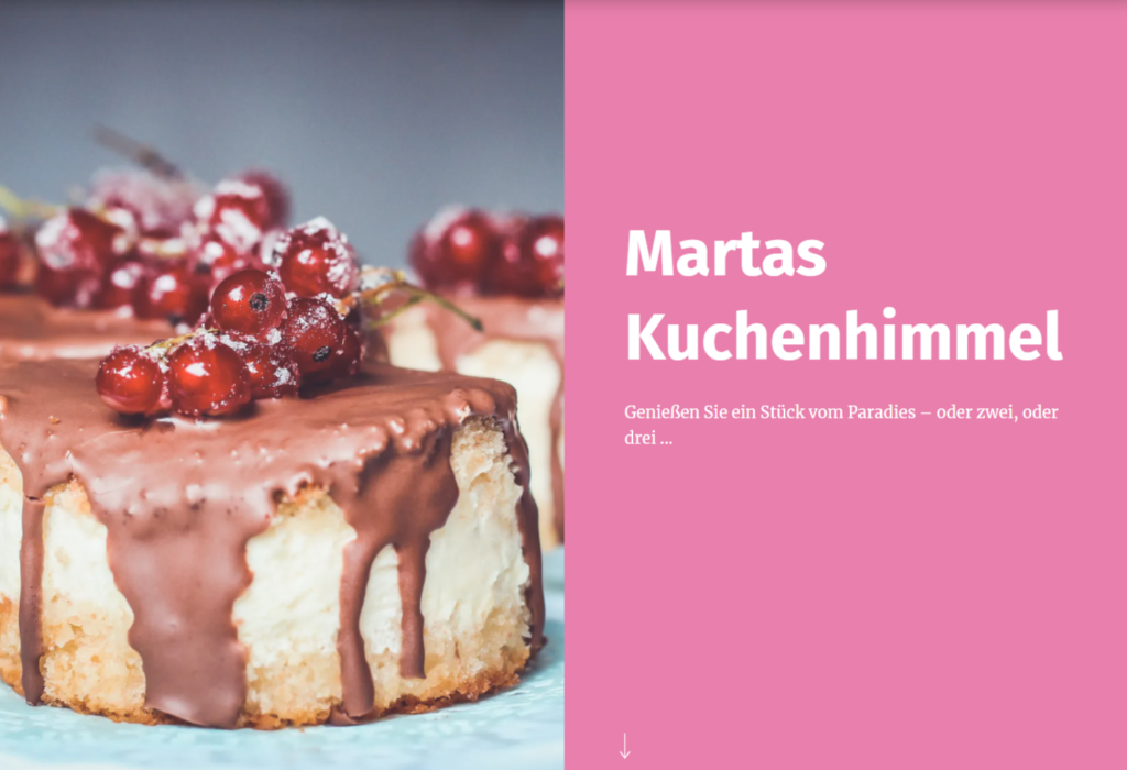 Ein Screenshot des One-Pagers von Martas Kuchenhimmel