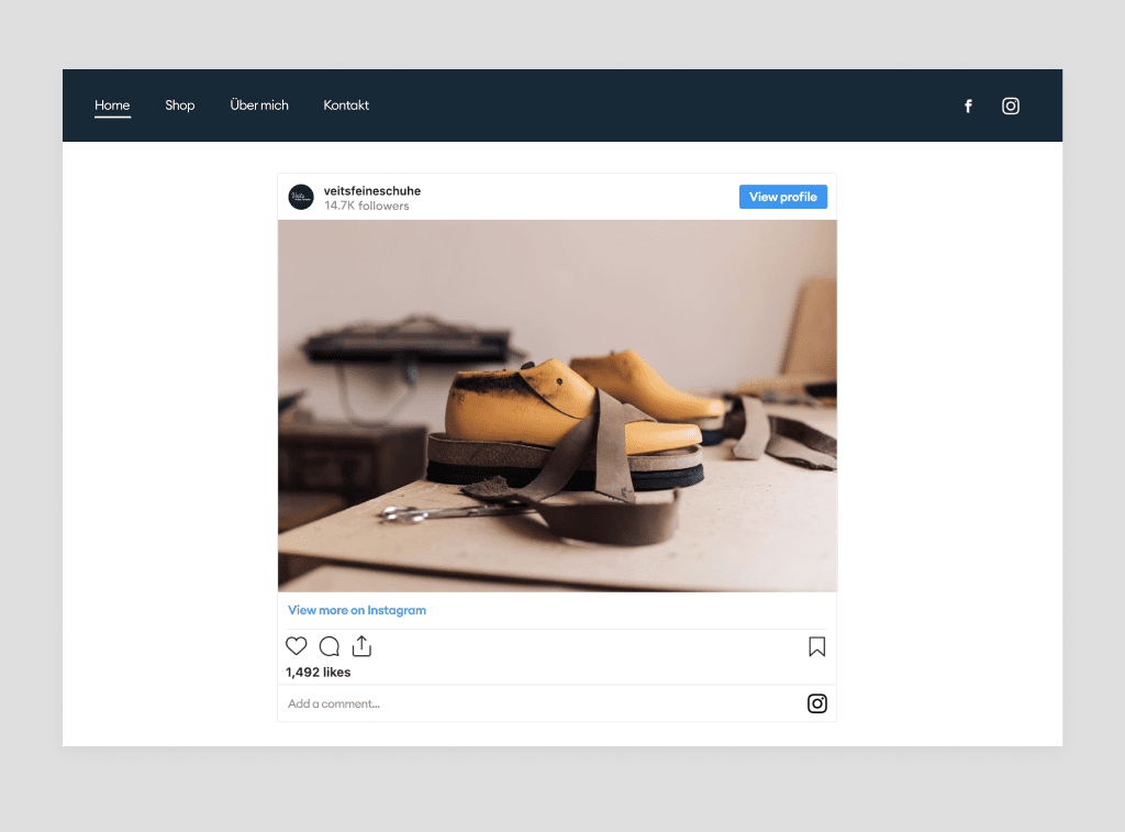 Screenshot eines Instagram-Posts, der per Smart Apps direkt in eine Website integriert ist