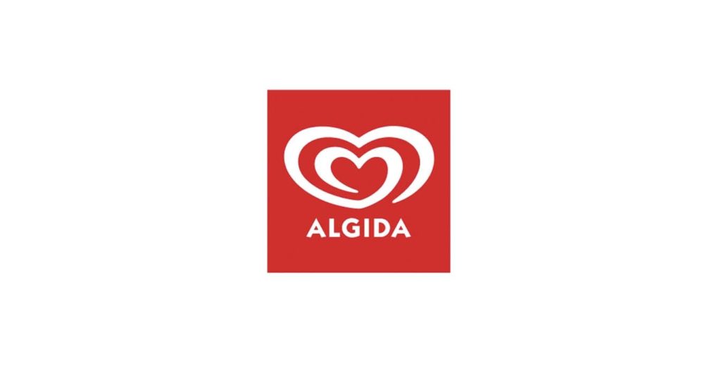 Logo de Álgida simplificado, con solo dos colores: rojo y blanco.