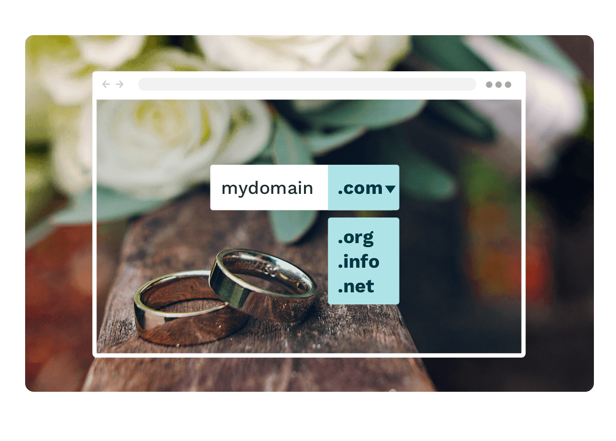 Ejemplo de cómo elegir un dominio personalizado para una página web de bodas.