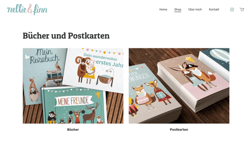 Ein Beispiel für einen modernen Onlineshop, in dem Bücher und Postkarten verkauft werden.