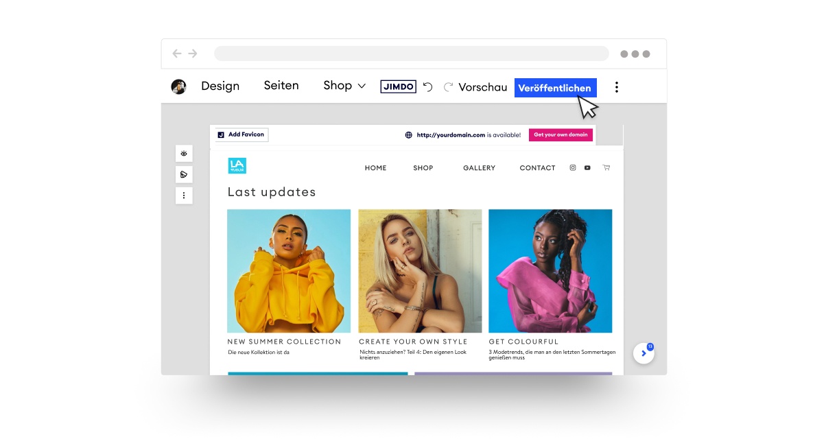 Homepage-Baukasten, Schritt 6: Veröffentliche deine Website! Website mit Maus auf Veröffentlichen.