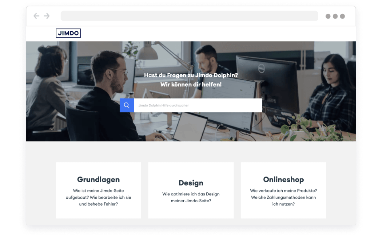 Screenshot des Hilfe-Centers unseres Jimdo Support.
