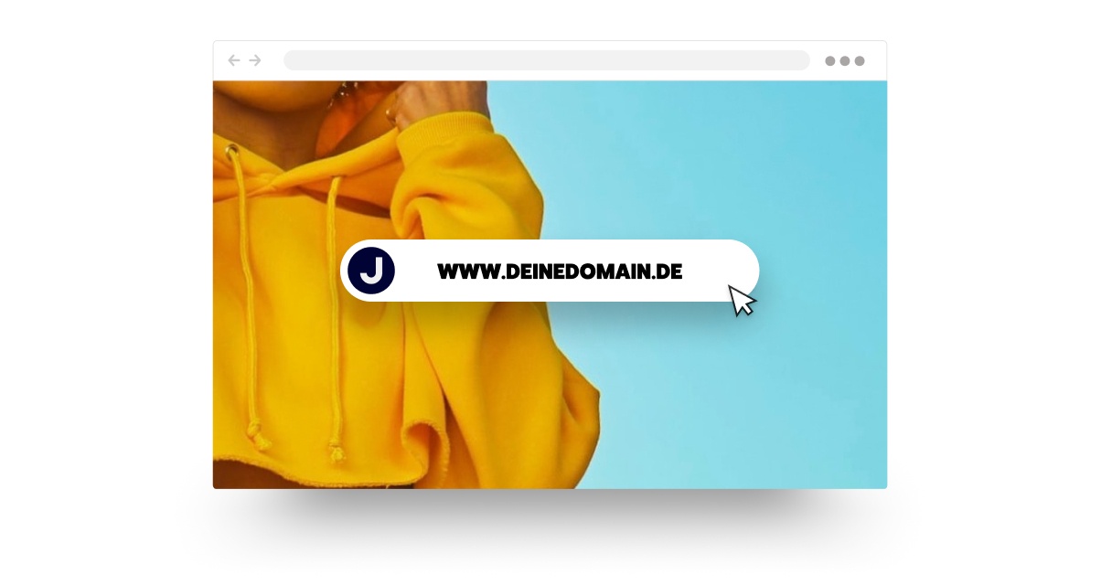 Homepage-Baukasten, Schritt 7: Leg dir eine eigene Domain zu. www.yourdomain.com auf Bild.